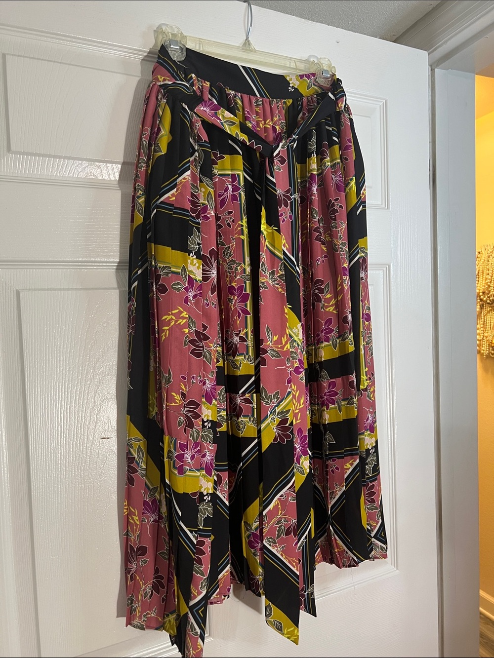 Apt. 9 Pink, Black & Yellow Floral Handkerchief Hem Skirt